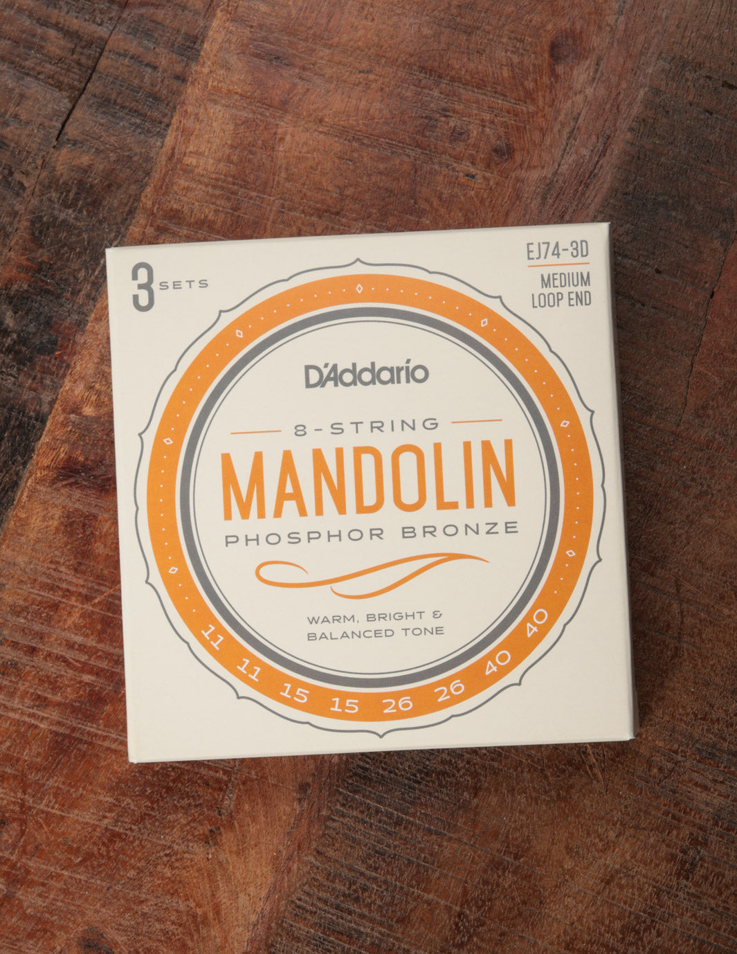 D'Addario EJ74-3D 3 Pack Mandolin Phosphor Bronze Wound 11-40 Medium