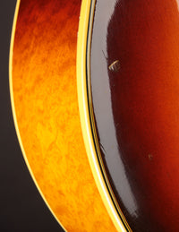 Close up of binding on a vintage archtop guitar