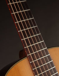 Close-up of a guitar's fretboard and strings on a dark background