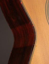 Close up of binding on a Martin acoustic guitar