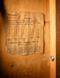 Close up of label inside guitar amplifier