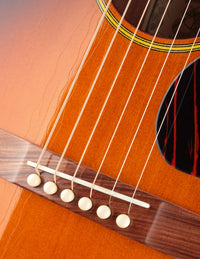 Close-up of an acoustic guitar's soundhole and strings
