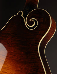 Back view of a Collings mandolin against a dark background