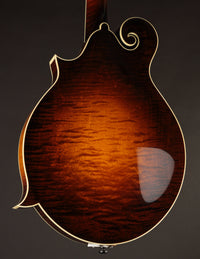Back view of a Collings mandolin against a dark background