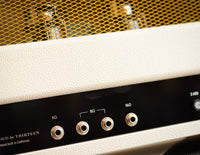 Close up of rear panel on guitar amplifier head