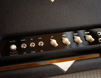 Close up of control panel on guitar amplifier