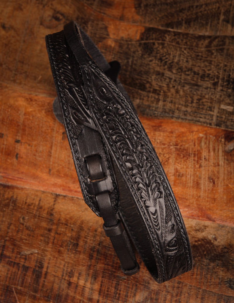 El Dorado Mandolin Tooled Leather Strap Black