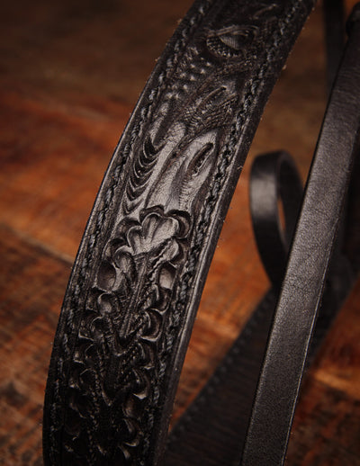 El Dorado Mandolin Tooled Leather Strap Black