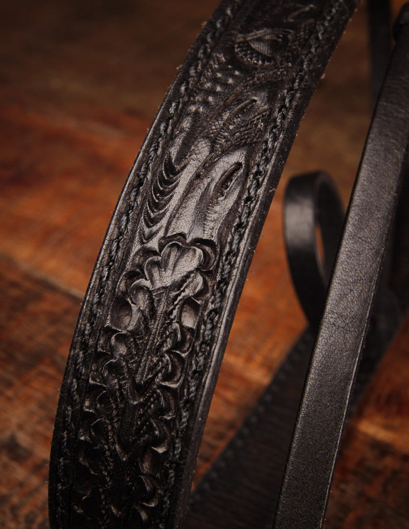 El Dorado Mandolin Tooled Leather Strap Black