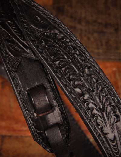 El Dorado Mandolin Tooled Leather Strap Black