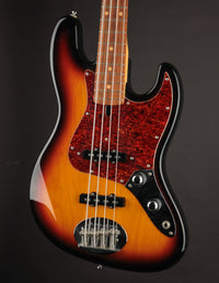 An angled view of the Lakland bass's body.