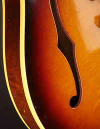 Close up of binding and F-hole on a 1961 Sunburst Gibson ES-335TD