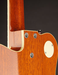 Close-up of an electric guitar neck joint