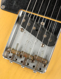 Close up of bridge and strings on a Blonde 1953 Fender Telecaster