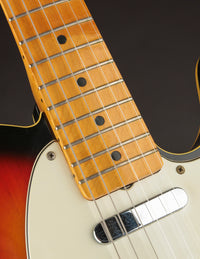 Close-up of a guitar's maple fretboard and neck pickup on a 1968 Telecaster Custom