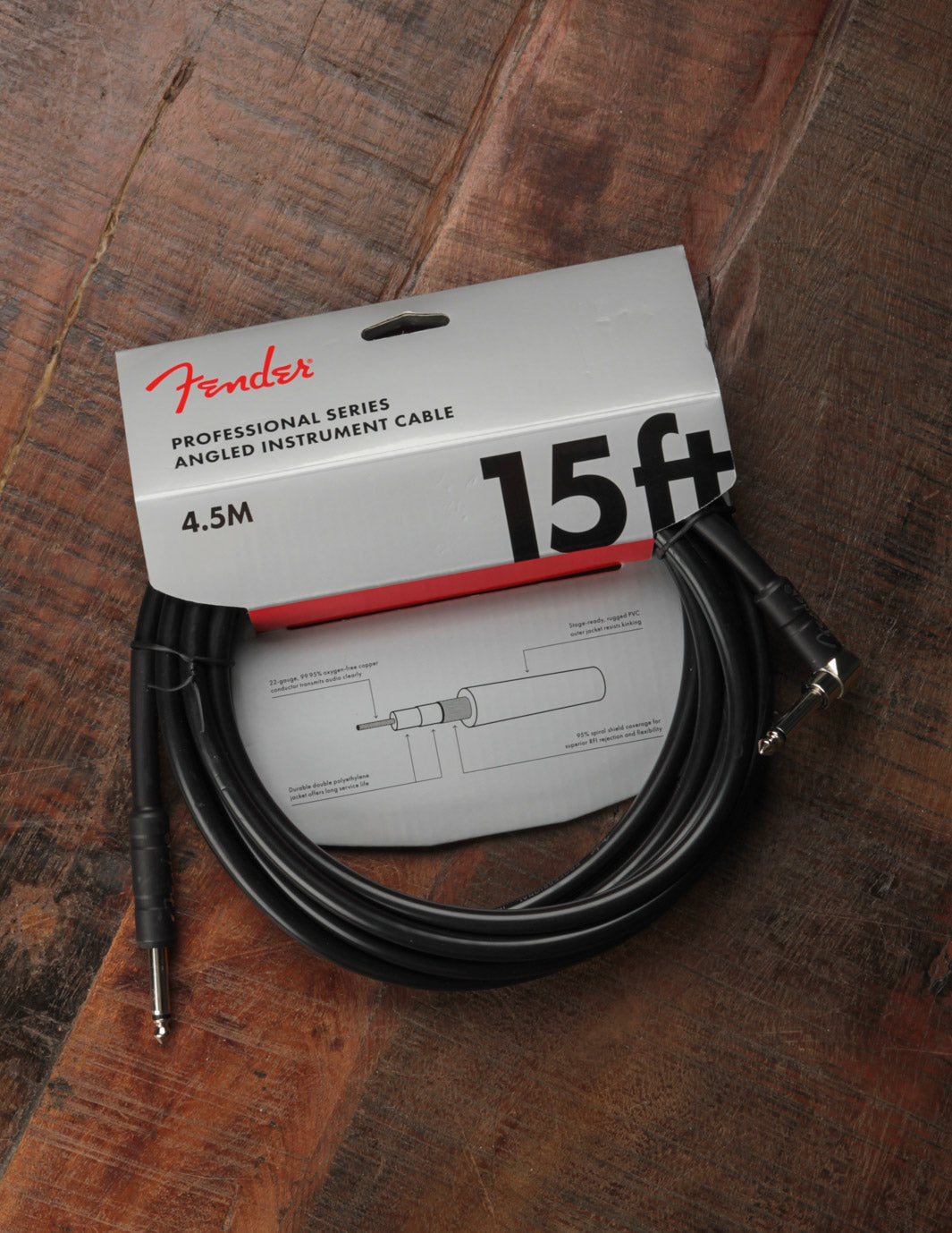 Fender Professional Series Instrument Cables, Straight/Angle, 15', Black