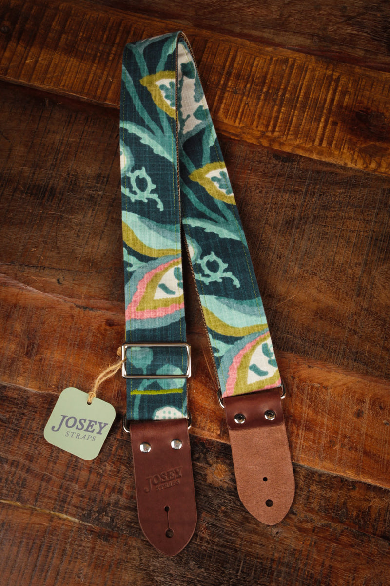 Josey Straps Jacobean Indigo Guitar Strap w/Chocolate Ends