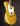 Gold electric guitar with a white pickguard on a dark background, side view