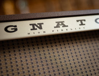 Close up of Magnatone amplifier logo