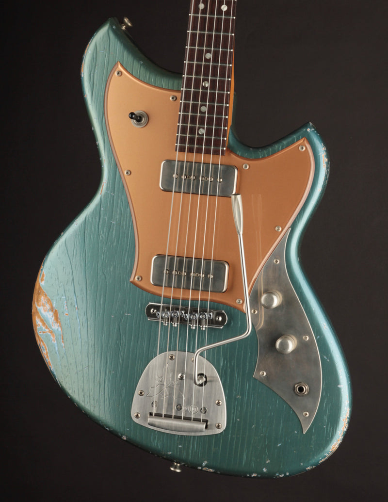 Novo Guitars Serus J Aged Pelham Blue w/Gold Plexi Pickguard