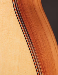 Close-up of binding on a classical guitar.