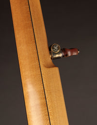 Close up of banjo neck and 5th string tuning peg