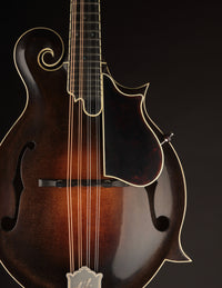 Close-up of a mandolin with a dark background