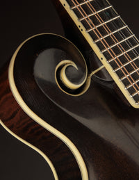 Close-up of the mandolin's body scroll. 