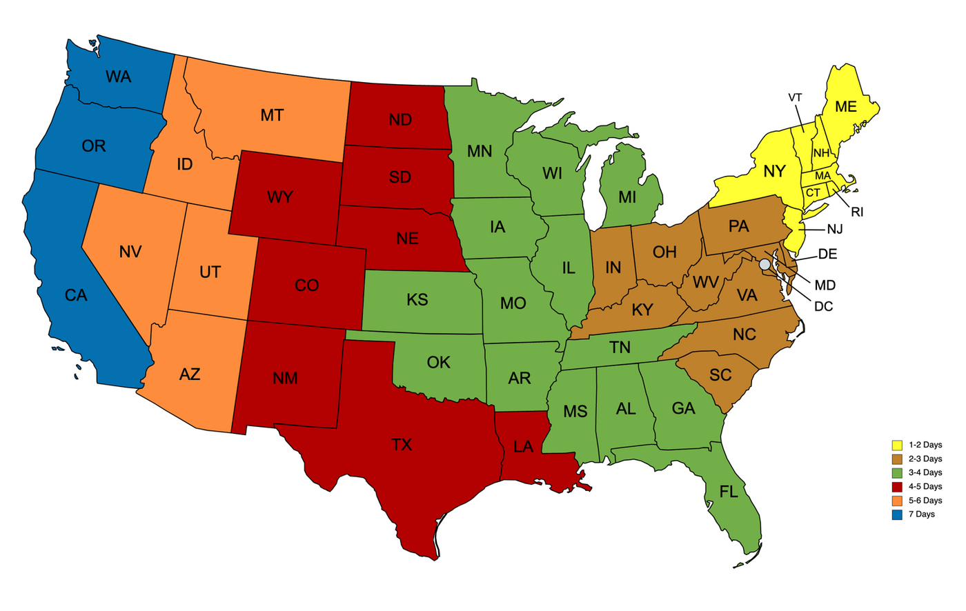 UPS Delivery Time Map of USA