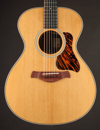 Acoustic guitar with a tortoiseshell pickguard on a black background