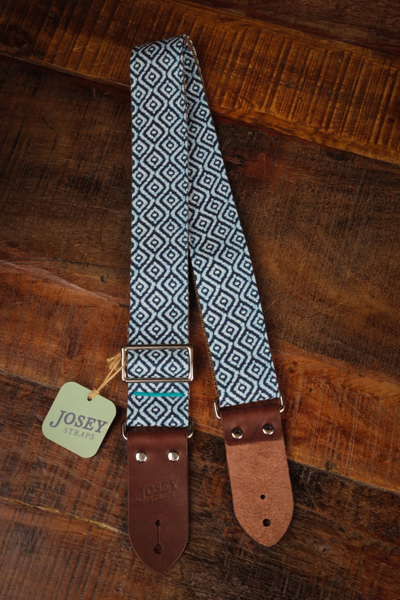 Josey Straps Blue Vertigo Guitar Strap w/ Chocolate Ends