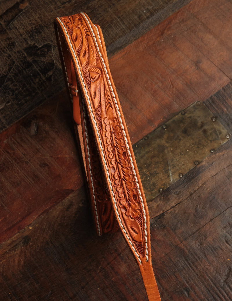 El Dorado Mandolin Tooled Leather Strap Honey-Tan