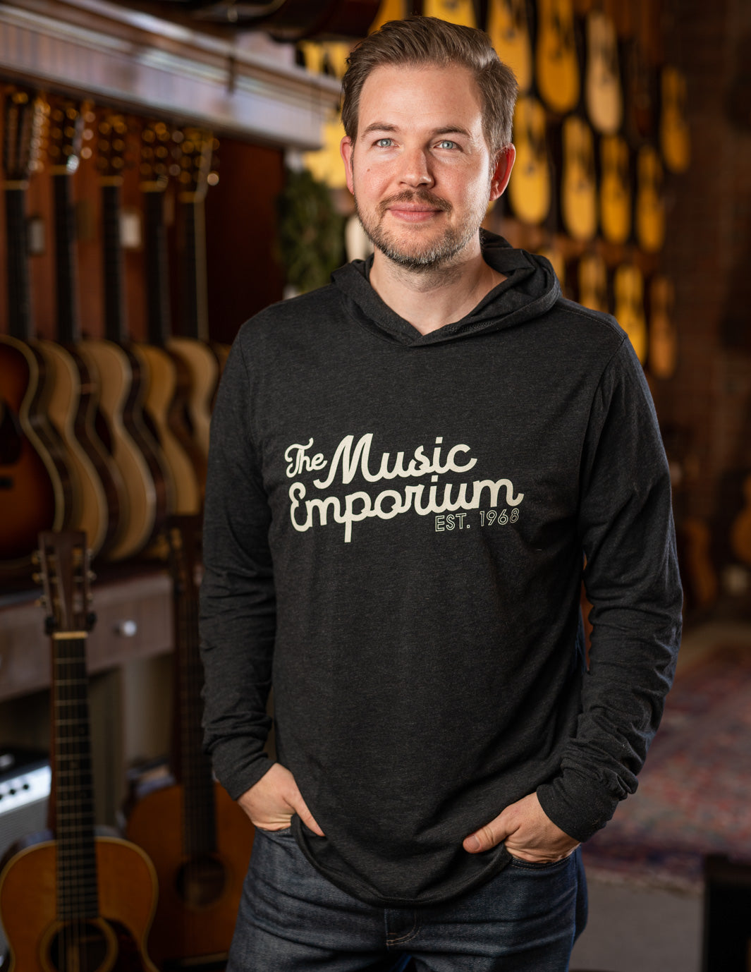 TME Triblend Charcoal Black Long Sleeve Hooded T-Shirt (Unisex)